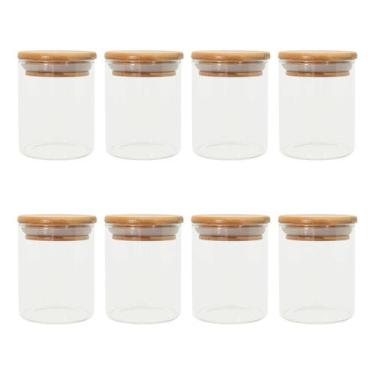 Imagem de Kit 8 Pcs Pote De Vidro Com Tampa De Bambu Hermético 200ml  - Kadê