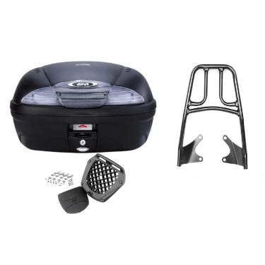 Imagem de Kit Baú Moto 45L Givi + Bagageiro Cromado Titan 2014 Em Diante Projetil 4062