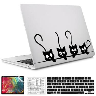 Imagem de QCzyc Compatível com MacBook Air 2022 de 13,6 polegadas, capa de plástico à prova d'água A2681 M2 Chip com adesivo de teclado Mac OS e capa de teclado (gatos pretos)