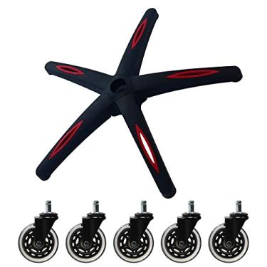 Imagem de Frassie Base de cadeira de nylon para jogos de 71 cm com 5 rodízios, peça de reposição para cadeira de escritório Boss resistente (vermelha)
