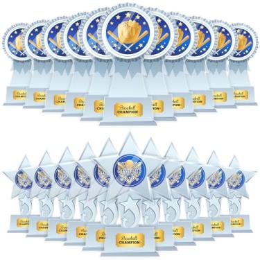 Imagem de Tandefio 24 peças de acrílico transparente campeão de beisebol troféu prêmio a granel para crianças adolescentes adultos jogador de beisebol 16,5 polegadas estrela MVP medalhas participação prêmios