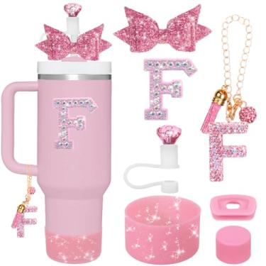 Imagem de Mity rain 6 peças de acessórios para copo Stanley com alça 1,134 g/850 g, incluindo cobertura de palha de diamante/tampa à prova de derramamento/bota de silicone/decoração de laço/pingentes de letra