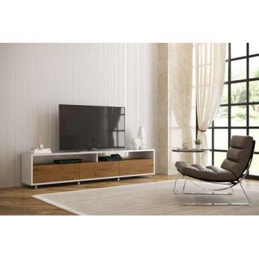 Imagem de Rack Bancada Aspen 2.2 Nichos e 3 Gavetas Off White  Madeiro Canela - 