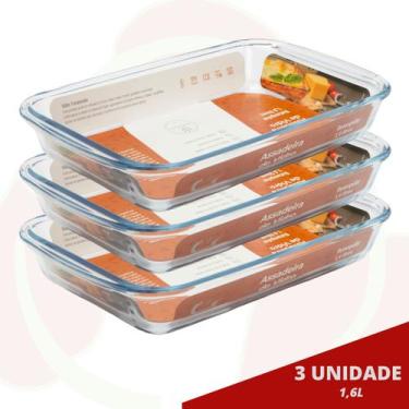 Imagem de 3 Travessa Refratária 1,6L Pequena Vidro Saladeira Microondas Doces - 