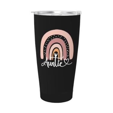 Imagem de Wisedeal Caneca de café Auntie de aço inoxidável com tampa térmica isolada a vácuo, caneca de presente de aniversário de Natal para avó mãe tia mulheres de netos, preto 590 ml