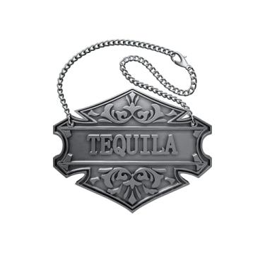 Imagem de 1 etiqueta decorativa para decantador de licor, 6,6 x 5 cm, prata antiga, etiqueta de garrafa de tequila com corrente ajustável