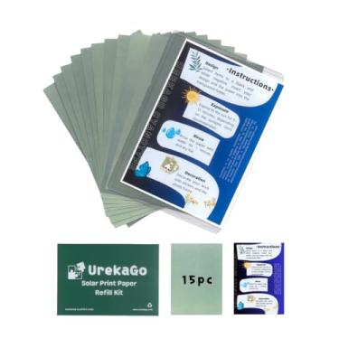 Imagem de UrekaGo Pacote de refil de papel cianotipo – 15 folhas pré-revestidas de 20 x 25 cm, tutorial de desenho animado, envelope de papelão reutilizável para escolas e estúdios de arte