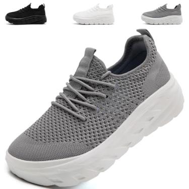 Imagem de QIJGS Tênis de plataforma feminino, moderno, casual, leve, de malha larga Sheos, Cinza, 36