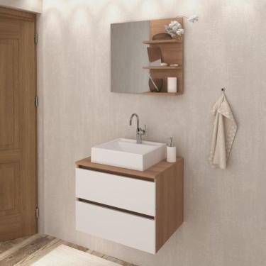 Imagem de Conjunto para Banheiro 2 Peças 1 Gabinete 2 Gavetas 1 Espelheira 3 Prateleiras BN3608 Tecno Mobili