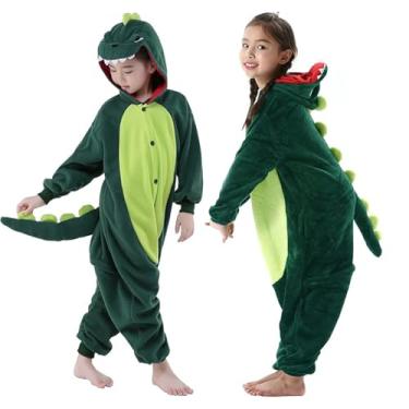 Imagem de Plustrong Pijamas infantis de flanela para meninos e meninas, fantasias de Halloween para crianças, Dinossauro verde, 6-7 Anos