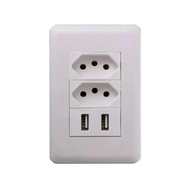 Imagem de Tomada Com Espelho Dupla Tomada 2 Usb 5v 2.1a De Parede