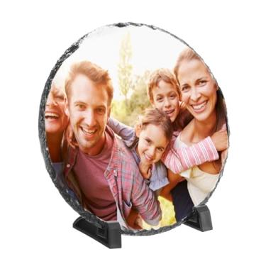 Imagem de PATIKIL Blocos de ardósia de sublimação, moldura de foto de sublimação de pedra redonda placa de sublimação para fazer memorial para um amigo, dia das mães, cão, presente personalizado, branco, 20 cm