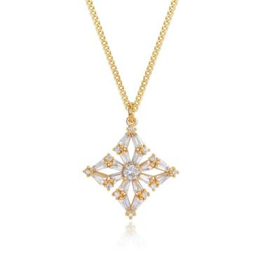 Imagem de BENEIGE Colar de ouro feminino banhado a ouro 14K com pingente de zircônia cúbica hipoalergênica ajustável, colar de joias para presente, Sem Pedra Preciosa