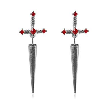 Imagem de TIANHONGYAN Brincos de espada gótica com espada e punhal, exclusivos, descolados, cruz, hip hop, punk, punhal, para mulheres, meninas, homens, joias presentes, Metal