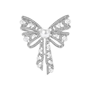 Imagem de Broche de pérola elegante com laço CZ para mulheres, banhado a prata/ouro, delicada fita de cristal, alfinetes de lapela para chapéu, bolsa, terno, gravata, camisa, clipe para roupas, acessórios