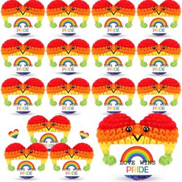Imagem de HyDren 12 Pcs Rainbow LGBTQ Heart Crochet Gifts with Love Wins Pride Cards Mini Pride Month Decoration Bulk Handmade LGBTQ Gifts Set for Queer Friends Gay Lesbian Couples Inclusive Party Favors