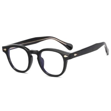 Imagem de Armação de óculos feminina fashion transparente anti-luz azul retrô masculina com dobradiça de mola e rebites (preto dourado)