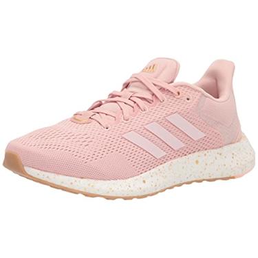 Imagem de adidas Tênis de corrida feminino Pureboost 21, Rosa vapor/rosa vapor/dourado metálico, 9