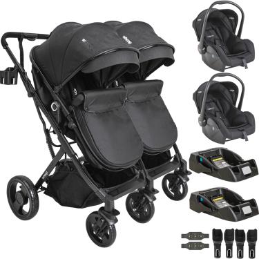 Imagem de Carrinho Kiddo para Gemeos com 2 Bebe Conforto 2 Base Vox Preto