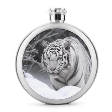 Imagem de Cantil de aço inoxidável, tigre branco na neve, impressão clássica, garrafa de bolso, cantil, garrafa de viagem, portátil, garrafa de metal