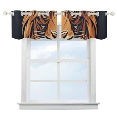 Imagem de Cortina blackout com design de logotipo de tigre de ano novo, cortinas de janela curta, isolamento térmico, para cozinha, sala de jantar, quarto, 2 painéis 132 x 46 cm