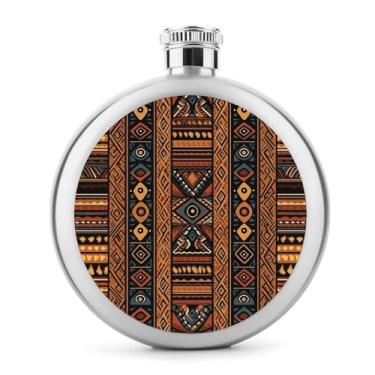 Imagem de Cantil de aço inoxidável, design tradicional africano, padrão de impressão, frasco, clássico, cantil, garrafa de viagem, garrafa portátil de licor