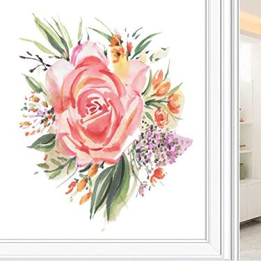 Imagem de Película de janela de privacidade de flores, textura de estilo floral, filme de vidro para sala de estar e escritório em casa, L90 x C 190 cm