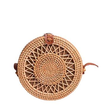 Imagem de SHAREYOIU Bolsas de ombro redondas de vime feitas à mão, estilo tropical de praia natural chique com alça de couro, Rede Y, BIG ,7.87 x 3.2 inches