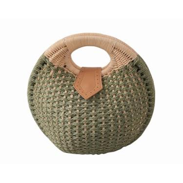 Imagem de SHAREYOIU Linda bolsa de mão feita à mão de palha de vime natural chique feminina com alça superior, Verde