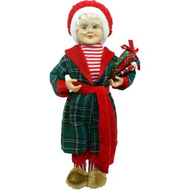 Imagem de Boneca Mamãe Noel Decoração Roupão Pijama Com Presentes 47cm