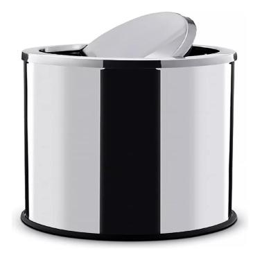 Imagem de Lixeira Inox Basculante 30 Litros Grande Cesto De Lixo Tampa Giratoria Escritorio Banheiro Cozinha Prata
