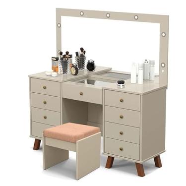 Imagem de Penteadeira Camarim Com LED Banqueta Espelho 9 Gavetas 137cm Eloá Patrimar Off White