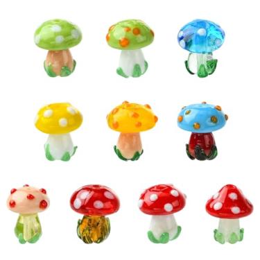 Imagem de UR URLIFEHALL 10 peças, 10 cores, contas de vidro de cogumelo, feitas à mão, contas de plantas florestais 3D para joias, artesanato, colar, pulseira, fabricação de brincos