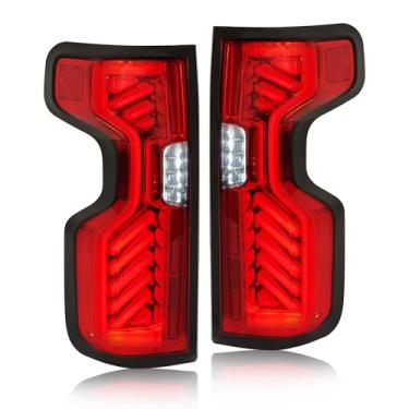 Imagem de HECASA Luzes traseiras de LED completas compatíveis com Chevrolet Silverado 2019-2023 1500 2500HD 3500HD Par de lâmpada de freio traseira DRL & R Lente vermelha cromada substituição para GM2800311