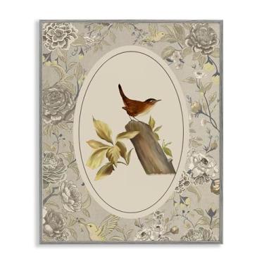 Imagem de Stupell Industries Pássaro empoleirado e toile design de arte giclée emoldurado cinza por Radhika Modi, 14 x 11