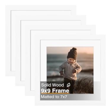 Imagem de KINLINK Moldura de 22 x 23 cm, molduras quadradas brancas de madeira maciça para fotos 18 x 18 cm com tapete ou 22 x 23 cm sem tapete, molduras brancas para exibição de parede e mesa, pacote com 4