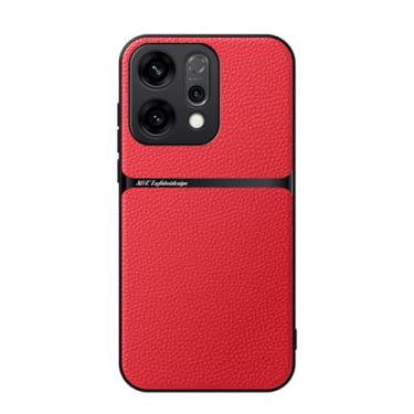 Imagem de Kepuch Capa para Oppo Reno 14 - Litchi Grano Case Placa de Metal Embutida - Vermelho