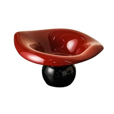 Imagem de Fruteira de cerâmica drenável nuvem vintage criativo - folhas vermelhas em fundo preto