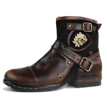 Imagem de OSSTONE Botas de Moto masculinas modernas de couro com zíper Chukka OS-5008-1-BP-US-R marrom vintage, Marrom vintage, 45