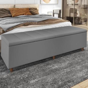 Imagem de Recamier Baú Estofado Queen 160cm Horus Veludo Cinza Z04 - Mpozenato, 