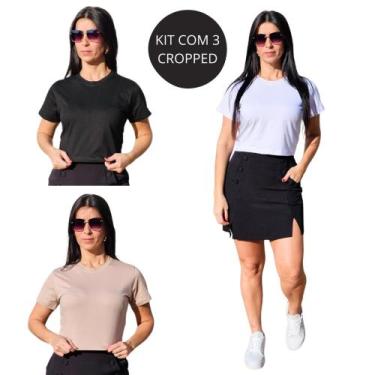 Imagem de Kit 3 Baby Look Cropped Blusinha Liso Confortável Algodão - Procopio S