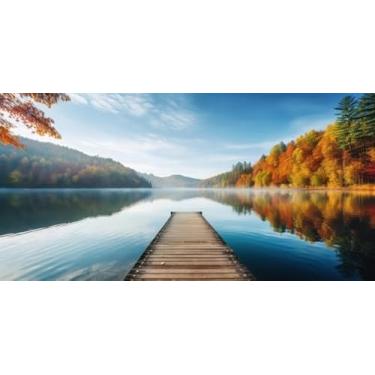 Imagem de Quadro Decorativo com Estampa Tranquil Reflectionserene Autumn Landscape Blue 40 x 40 Papel 3 unidades