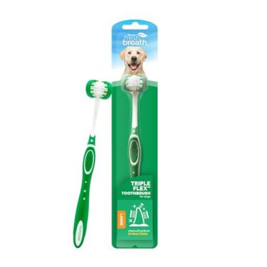 Imagem de TropiClean Escova de dentes Fresh Breath TripleFlex para cães grandes | Use com pasta de dente ou gel TropiClean | Escova de dentes 360 graus | Cuidados dentários completos