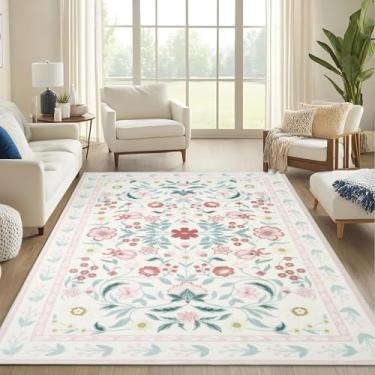 Imagem de Mightree Tapetes de área para quarto e sala de estar – Tapete floral vintage de lã sintética antiderrapante tapete de piso baixo resistente a manchas tapete grande para casa, sala de jantar
