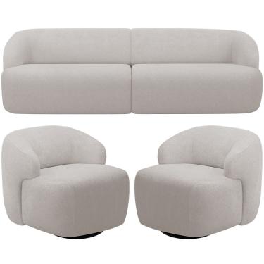 Imagem de Sofá 3 Lugares Curvo Orgânico com 02 Poltronas Para Sala Living 250cm Barolo L06 Bouclê Cinza - Lyam Decor