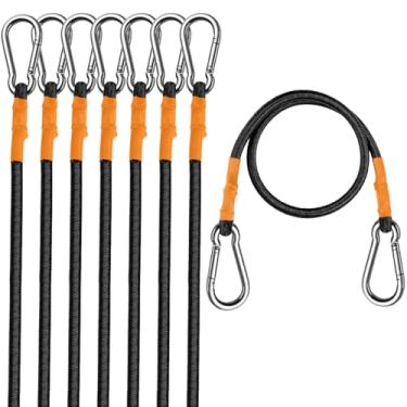 Imagem de Jindaaudio Pacote com 8 cabos elásticos resistentes com mosquetões de travamento (força máxima de ruptura de 10 mm/24 pol/104.3 kg), ganchos de mosquetão atualizados com tiras elásticas laranja