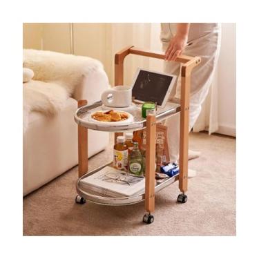 Imagem de Mesa lateral minimalista de 2 níveis, carrinho de rodinhas multiuso com rodas bloqueáveis, lateral de mesa de canto para sofá, mesa de cabeceira móvel de café