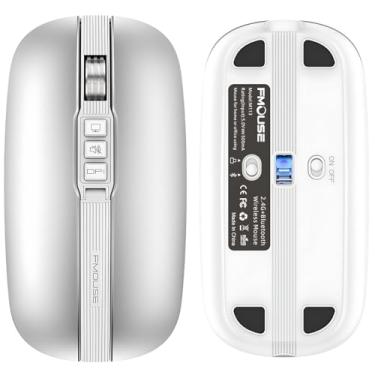 Imagem de Mouse Recarregável Bluetooth Compatível com MacBook Air Pro M1 M2 M3 M4 - Conexão Sem Fios e Cliques Silenciosos (Prata)