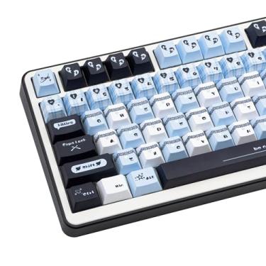 Imagem de TIMSEKER Conjunto de teclas de teclado preto e azul, com perfil cereja personalizado PBT para teclado mecânico Cherry MX Switches 61/64/68/75/84/87/104/108 ANSI Layout Cherry MX Switches (148 teclas)