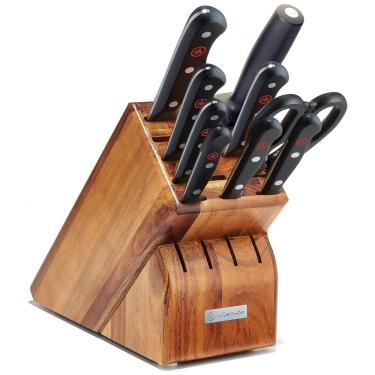 Imagem de Conjunto de Facas WSTHOF em Aço Inoxidável com Afiador Embutido e Bloco de Bancada 10 Peças, Preto